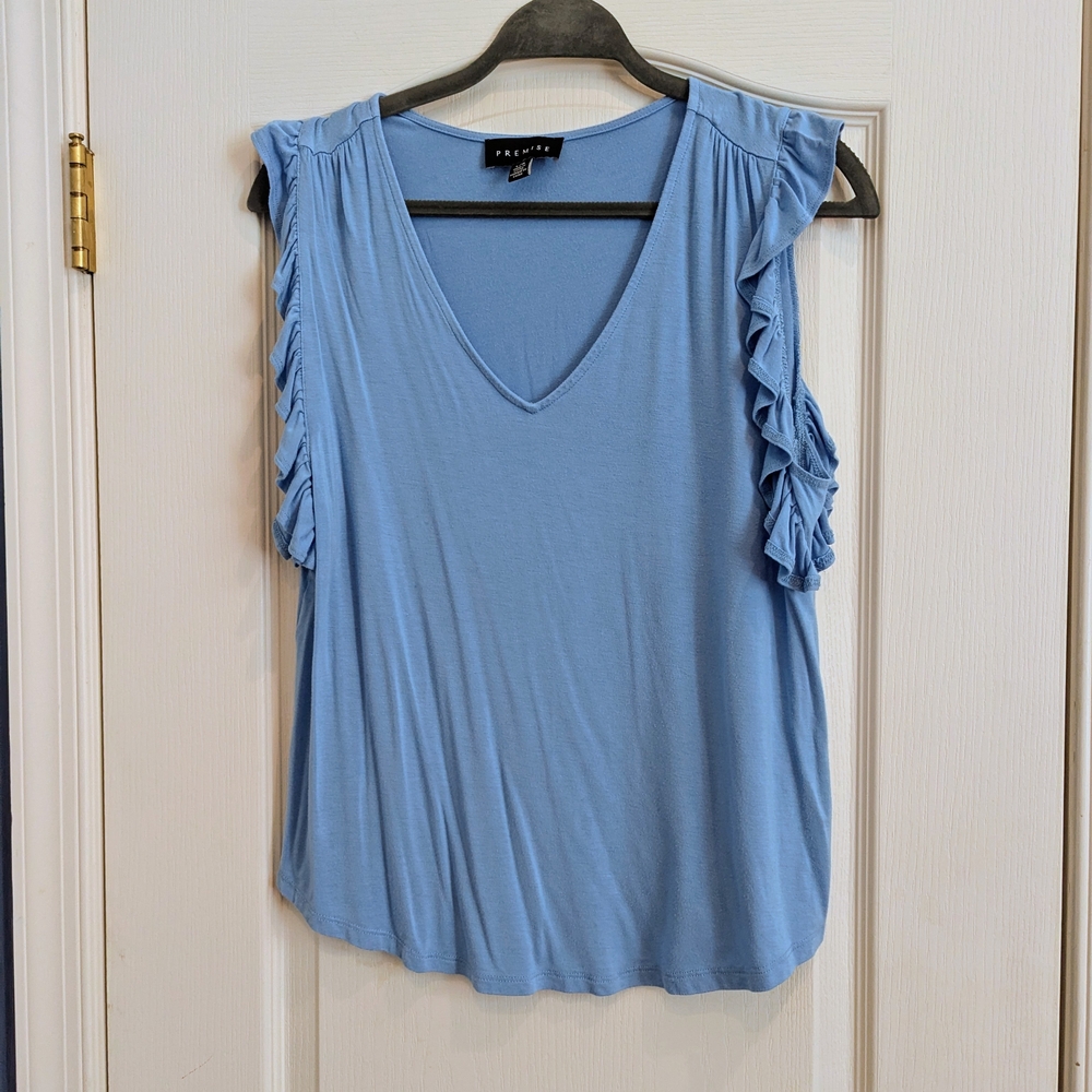 Halogen Sky Blue Ruffle Sleeve Top